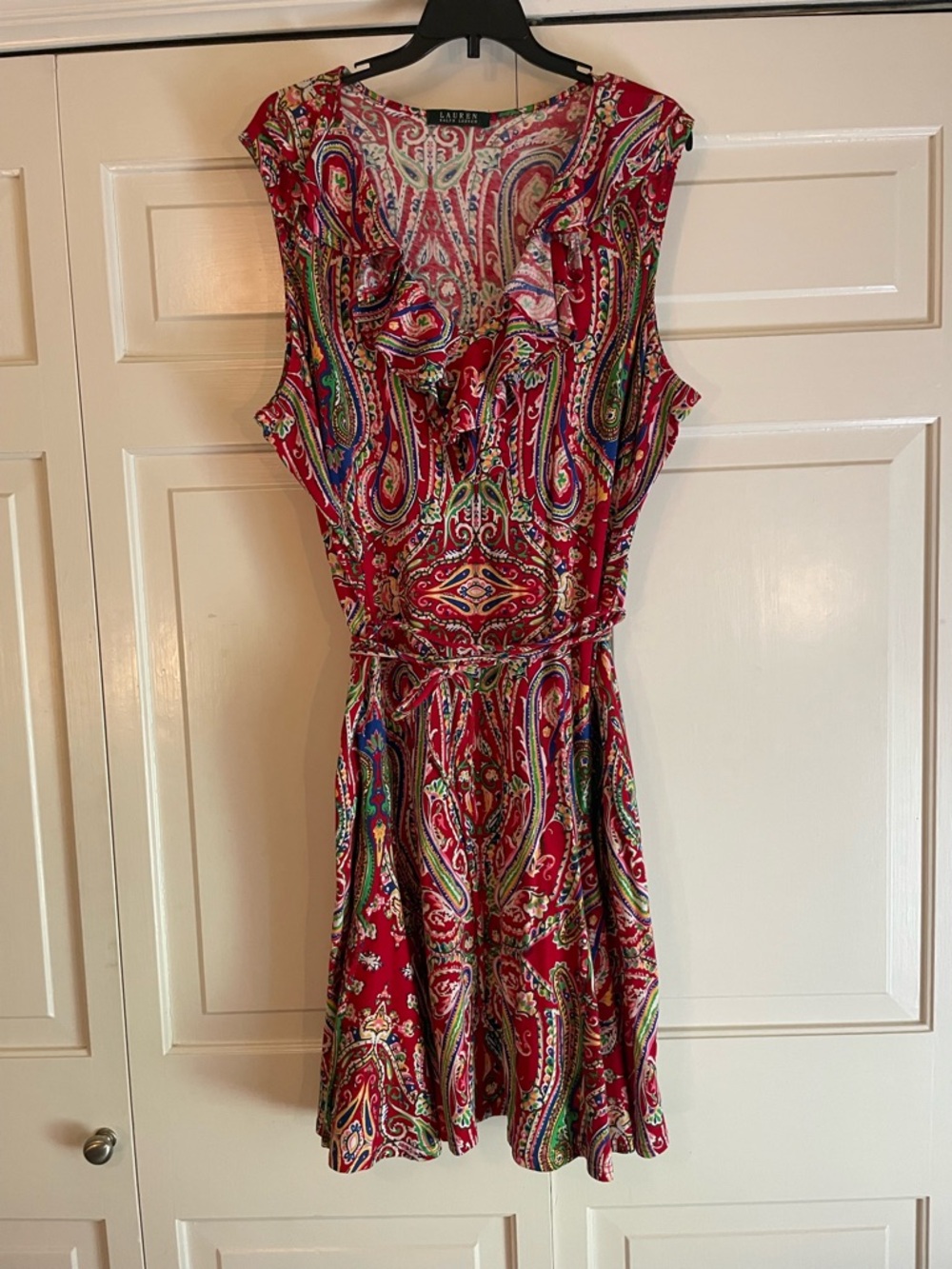 Ralph Lauren Red Paisley Ruffle-Detail Sleeveless Dress